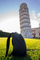 Backpack behind pisa tower