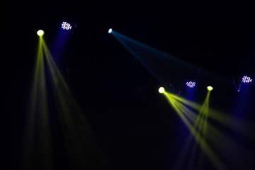 scene, stage light with colored spotlights and smoke