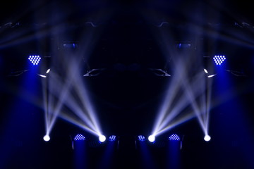 scene, stage light with colored spotlights and smoke