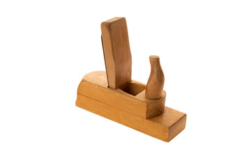 Old wooden jointer isolated on white background. Wooden hand plane