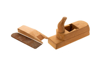 Old wooden jointer isolated on white background. Wooden hand plane
