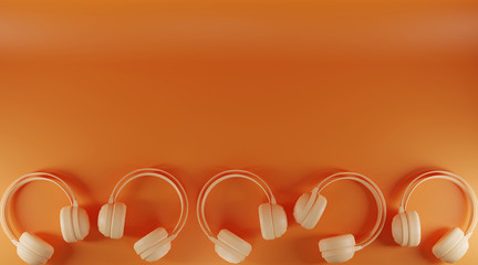 orange music headphones isolated on bright orange  background. 3d rendering.