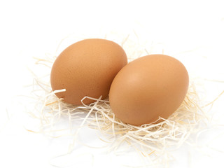 Brown eggs on white background