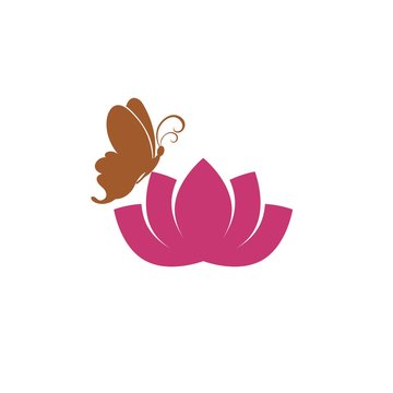 Lotus flower with a butterfly isolated on a white background