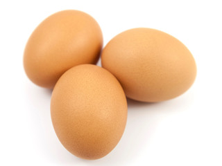 Brown eggs on white background