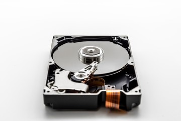 Close-up of mechanical hard disk disassembled