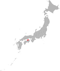 Kagawa province highlighted red on Japan map. Gray background. Perfect for business concepts, backgrounds, backdrop, sticker, banner, poster, label, chart and wallpaper.