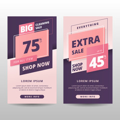 Template of Big Cleaning Sale and Everything Extra Sale with Abstract Layered Shape for Social Media and Portrait Banner