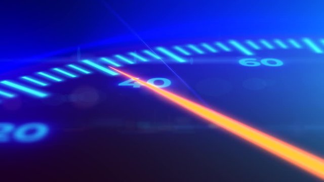 speedometer of a futuristic car glowing blue