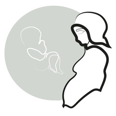 One continuous line drawing of Lovely pregnant woman.
Standing young pregnant woman.
