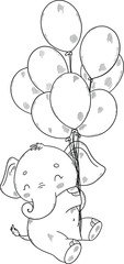Cute baby elephant. Coloring book page for children
