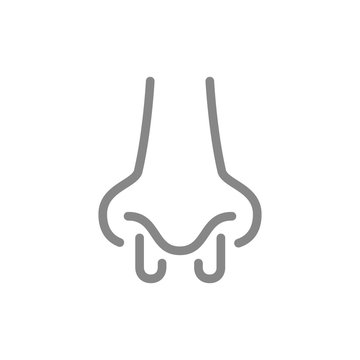 Sore Human Nose Line Icon. Rhinitis, Chronic Sinusitis, Nasal Inflammation, Infected Organ Symbol