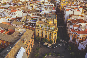 Fototapeta na wymiar View of Seville city from the Giralda Cathedral tower, Seville (Sevilla), Andalusia, Southern Spain