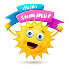 Summer background with happy sun cartoon