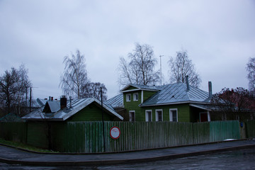 Fototapeta na wymiar Wooden houses of Petrozavodsk, Karelia.