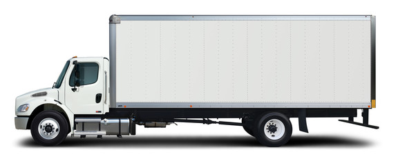 American white delivery truck side view. Isolated on a white background. - Powered by Adobe