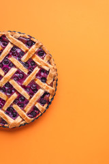 Blueberry pie with lattice top. Traditional fruit cake