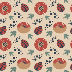 Vector seamless pattern with abstract poppies. Floral wallpaper. Texture with flowers for textile or wrapping paper.