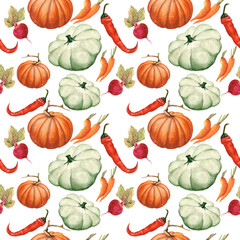Watercolor Vegetable Pattern, Seamless Pattern, Digital Paper, Food Background, Hand drawn