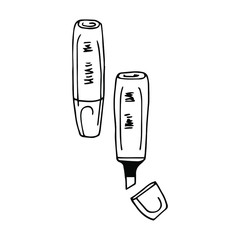 text markers, two, vector illustration, black and white, doodle