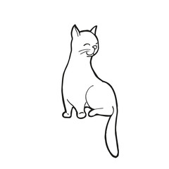 Single hand drawn sitting cat. In doodle style, black outline isolated on a white background. Cute element for card, social media banner, sticker, print, decoration kids playroom. Vector illustration