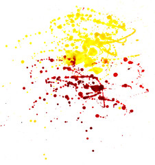 Color splashes on paper. Abstract red-yellow watercolor on a white background. Hand drawing