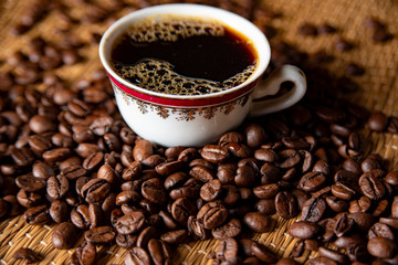 The image, aroma and flavor of coffee. Arrangement with coffee and accessories.