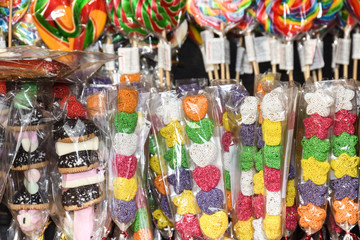 Fototapeta na wymiar Candy canes displayed on a Christmas Market