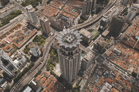 Aerial view of  flower-like shaped highriser in Shanghai