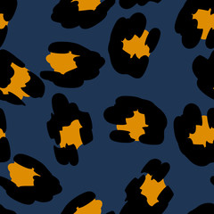 Yellow Cheetah Vector Seamless Pattern Blue  © Natallia