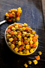 White plate on rustic table with vegetables.