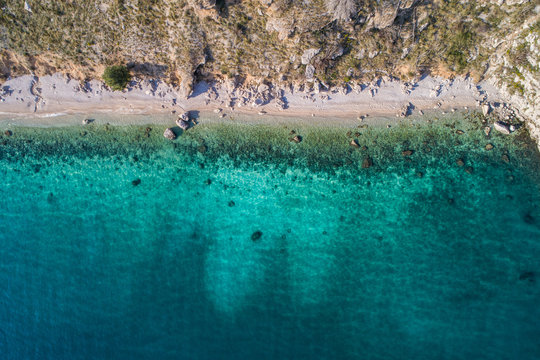 Aerial view of popular landmark Vruja near Makarska with Biokovo mountain and Adriatic sea, Croatia.