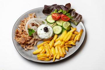 greek gyros with tzaziki and fries
