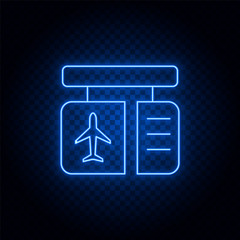 Airport, gate, board blue neon vector icon