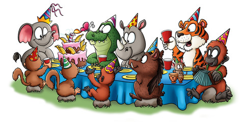 Tierische Freunde feiern Geburtstag - Illustration