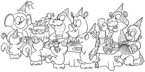 Tierische Freunde feiern Geburtstag - Vektor-Illustration