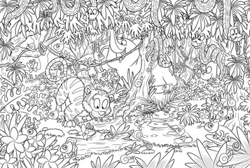Versteckte Chamäleons im Dschungel - Vektor-Illustration