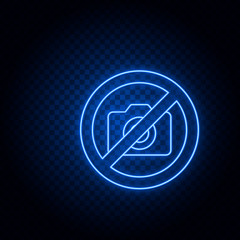 Camera, ban, airport blue neon vector icon