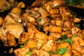 Baked potato wedges with cheese.