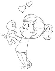 Niedliches Mädchen mit Katze - Vektor-Illustration