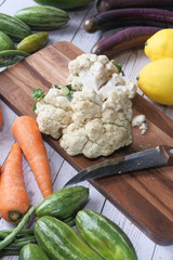 fresh vegetable on chopping board, top view 
