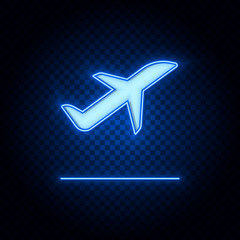 Plane, take off blue neon vector icon
