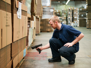 Warehouse worker scanning delivery
