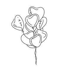 Beautiful Balloons in the shape of heart. Minimal design of romantic love symbol. Continuous line single hand drawn. Valentine's day. Template for love cards and invitations. Logo. children holidays