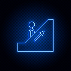 Man, escalator, airport blue neon vector icon