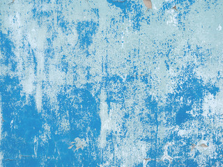 Old Weathered Painted Blue Plastered Peeled Interior Wall Background. Cracked Flaked Shabby Wall With Rundown Stucco Layer Texture.