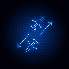 Airplane, air map blue neon vector icon
