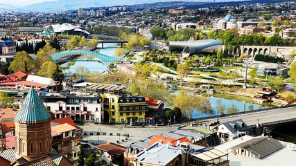 TBILISI, GEORGIA  APRIL 19, 2020:  Beautiful aerial view of the old part of city   in Tbilisi, Georgia © Victoria Key