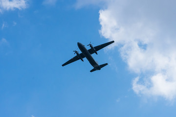 professional pilots of military aircraft in  sky. 
