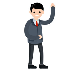 Successful businessman in strong pose. Happy man in suit and tie. Hands at the waist. Cartoon flat illustration. Office worker